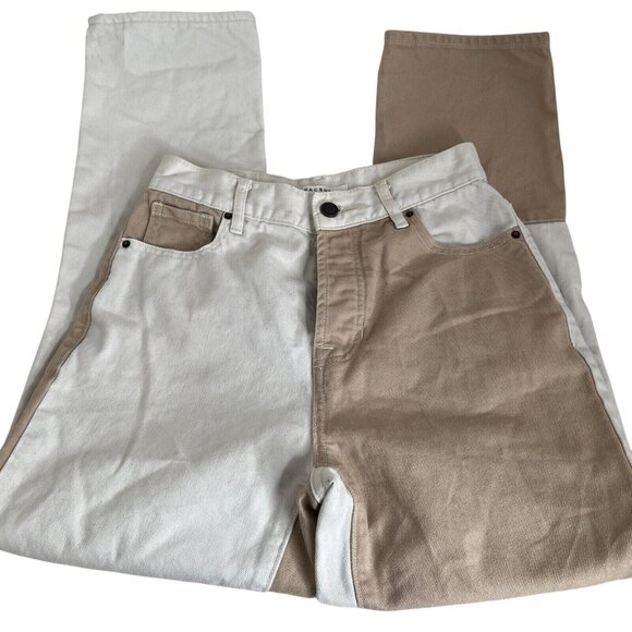 PacSun Womens High Rise Straight Jeans Two-Tone Beige/White Size 24 - Picture 3 of 11